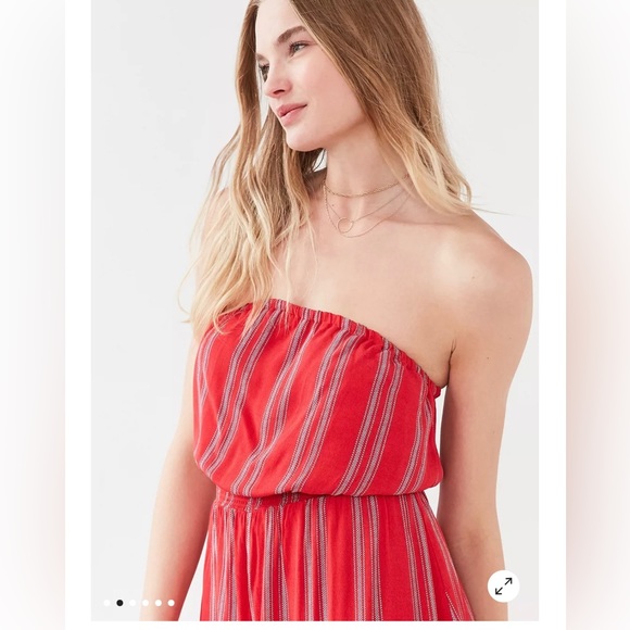 SILENCE +NOISE JACKSON STRAPLESS CULOTTE JUMPSUIT IN RED AND BLUE STRIPES SIZE S - Picture 8 of 16